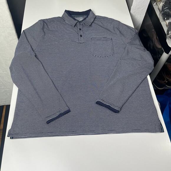 Coolibar Mens Merrit Long Sleeve Pocket Polo Shirt Blue White Striped UPF50 NWT - Picture 5 of 13